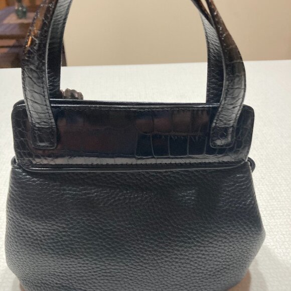 Like New Brighton Black Croc embossed and Pebble Leather Satchel Mini bag - Picture 3 of 11